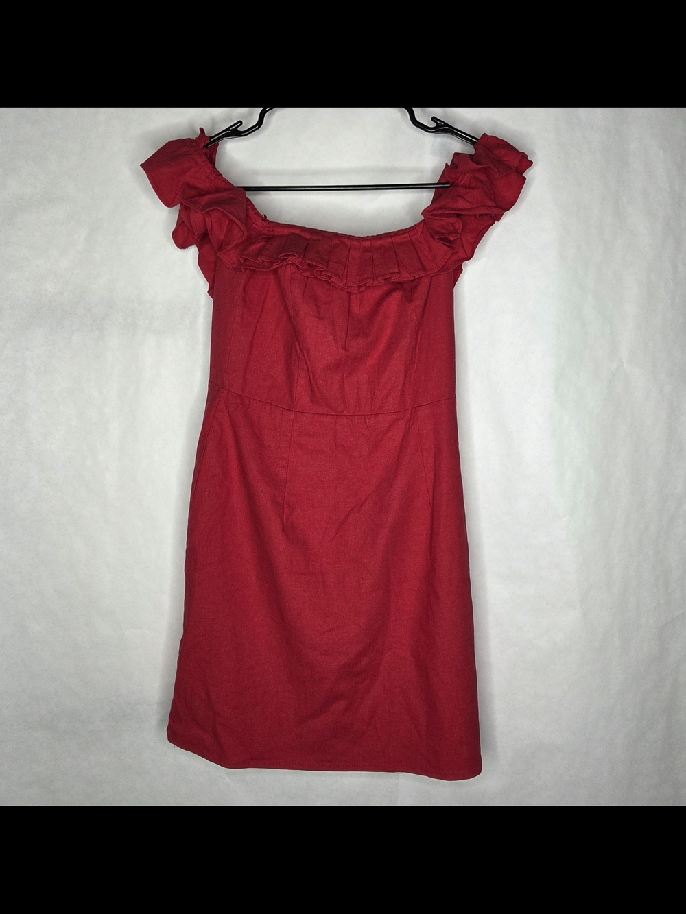 Wayf Crimson Off-Shoulder Ruffle Mini Dress